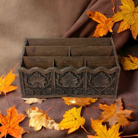 Lerner Desk Organizer Faux Wood Ornate Witchy Victorian Style Vanity Makeup Vtg. - Picture 1 of 16